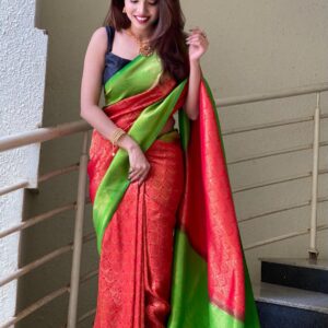 Rich Pallu Red Silk Saree with green border