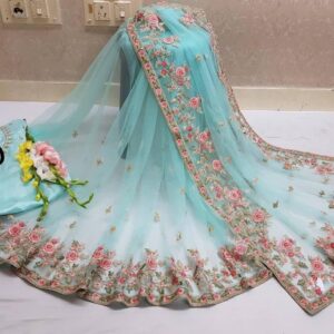 Party Wear Embroidery Net Saree With Blouse Piece